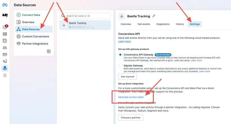 Meta Pixel Conversion API Access Token - Beetle Tracking